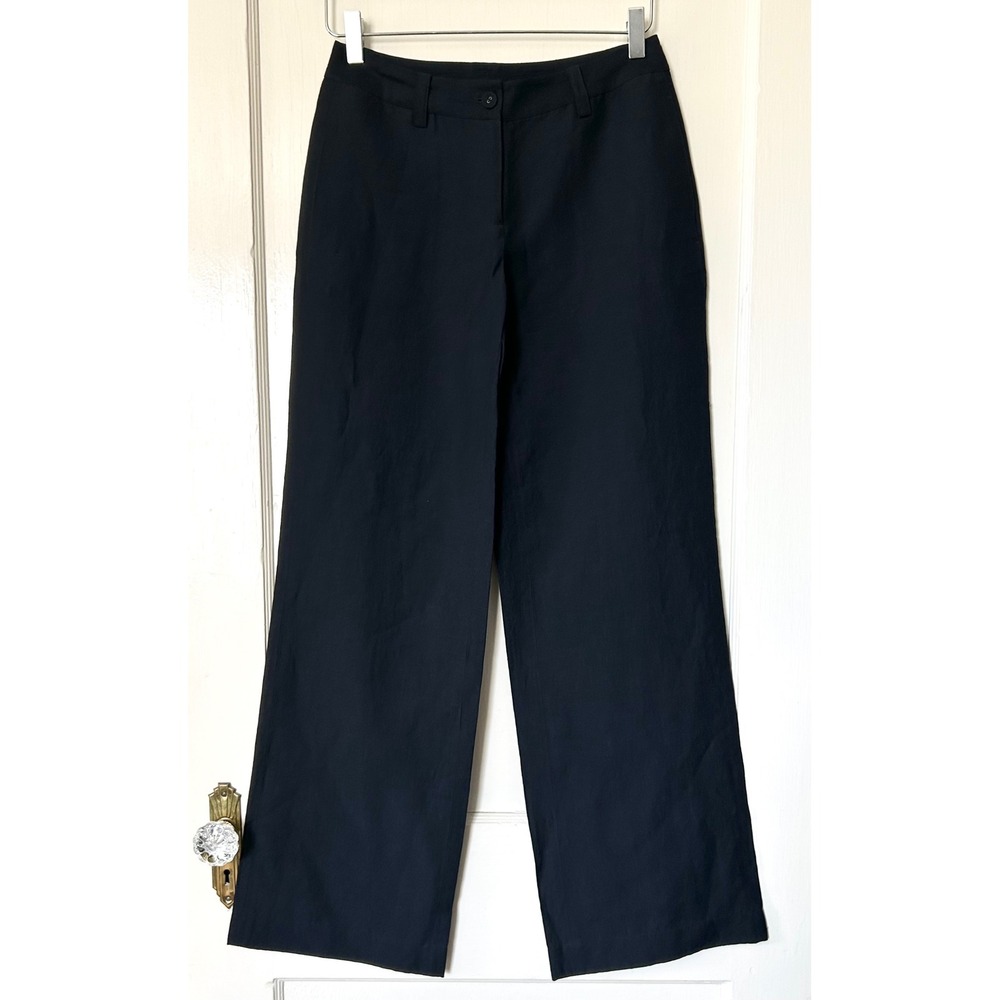 Vtg DKNY Linen Wool Low Rise Wide Leg Trousers Navy 2 Old Money‎ Quiet Luxury